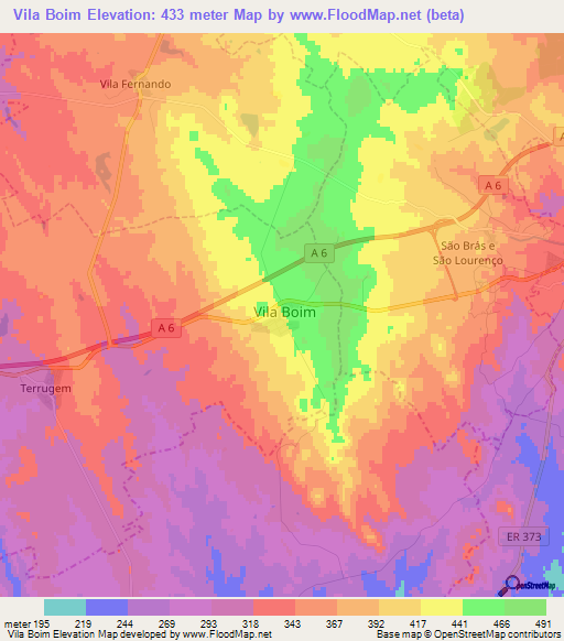 Vila Boim,Portugal Elevation Map