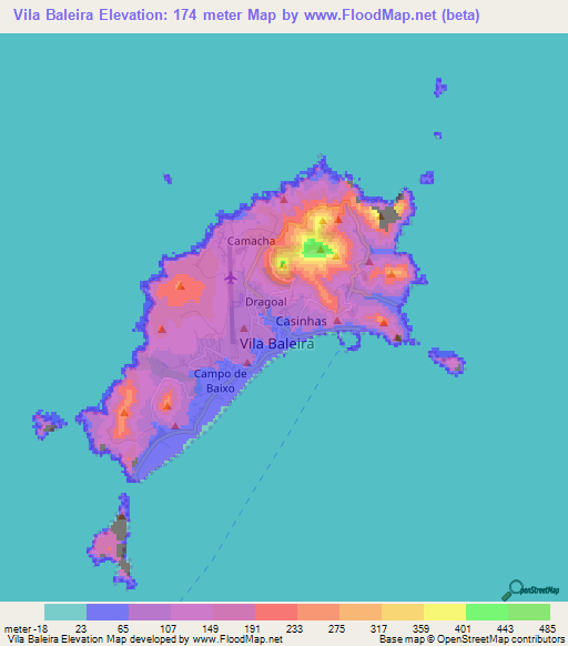 Vila Baleira,Portugal Elevation Map