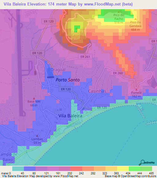 Vila Baleira,Portugal Elevation Map