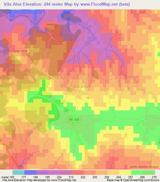 Vila Alva,Portugal Elevation Map
