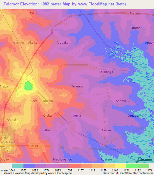 Telamot,Uganda Elevation Map