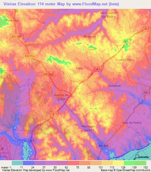 Vieiras,Portugal Elevation Map
