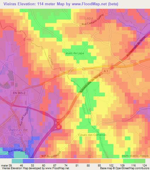 Vieiras,Portugal Elevation Map