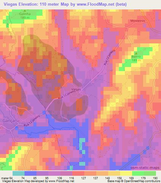 Viegas,Portugal Elevation Map