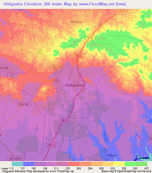 Vidigueira,Portugal Elevation Map