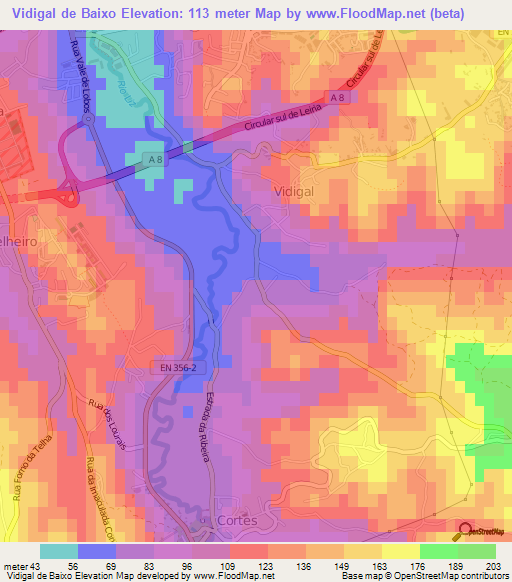 Vidigal de Baixo,Portugal Elevation Map