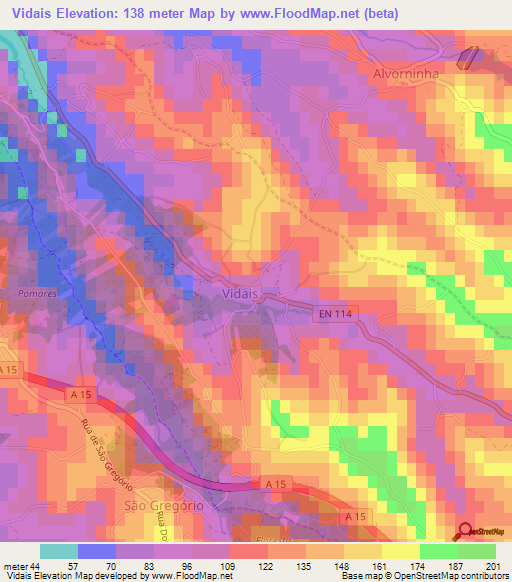 Vidais,Portugal Elevation Map