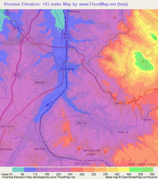Vicentes,Portugal Elevation Map
