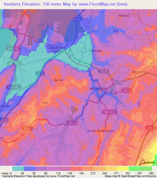 Vestiaria,Portugal Elevation Map