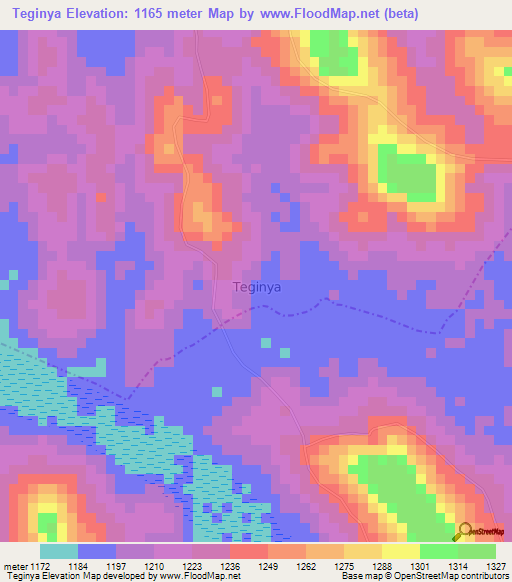 Teginya,Uganda Elevation Map