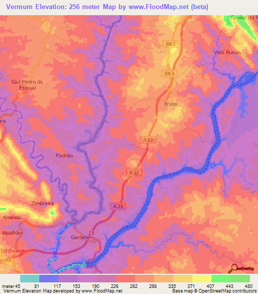 Vermum,Portugal Elevation Map