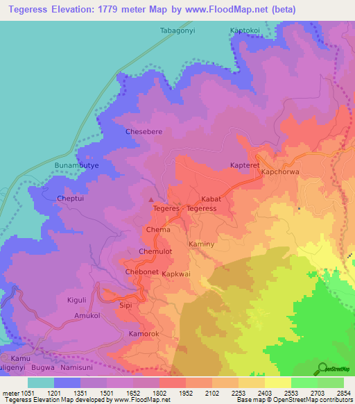 Tegeress,Uganda Elevation Map