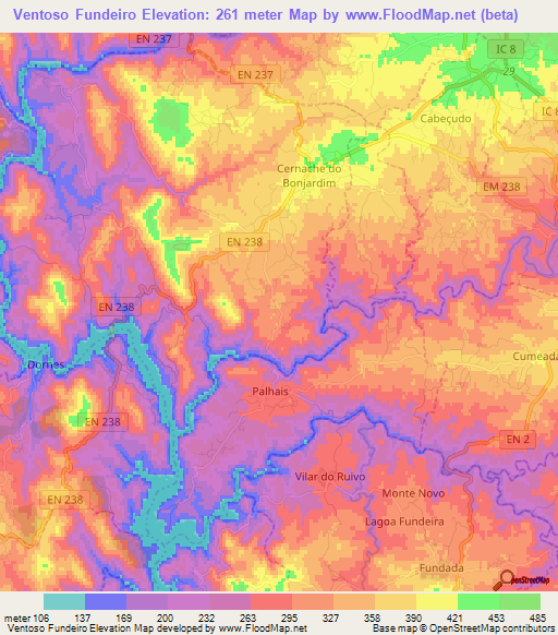 Ventoso Fundeiro,Portugal Elevation Map