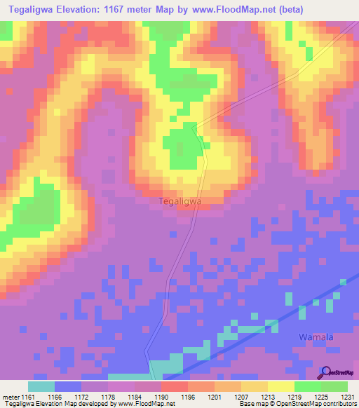 Tegaligwa,Uganda Elevation Map