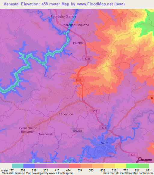 Venestal,Portugal Elevation Map