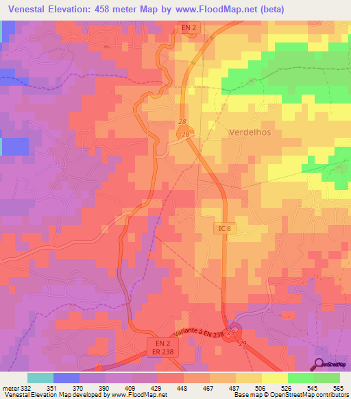 Venestal,Portugal Elevation Map