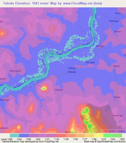 Teboke,Uganda Elevation Map