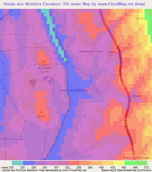 Venda dos Moinhos,Portugal Elevation Map