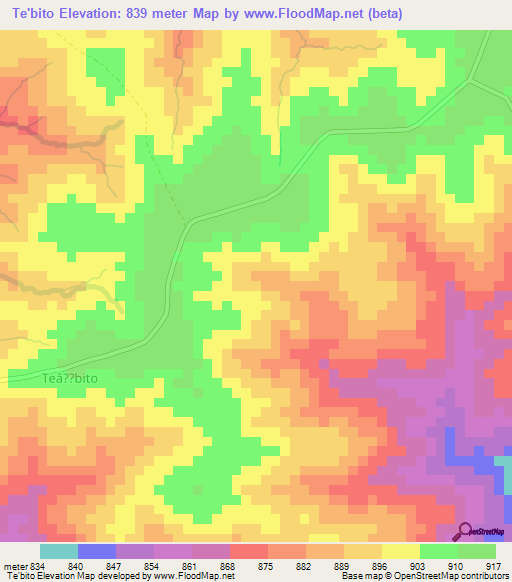 Te'bito,Uganda Elevation Map