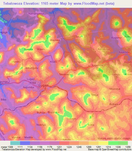 Tebalowoza,Uganda Elevation Map