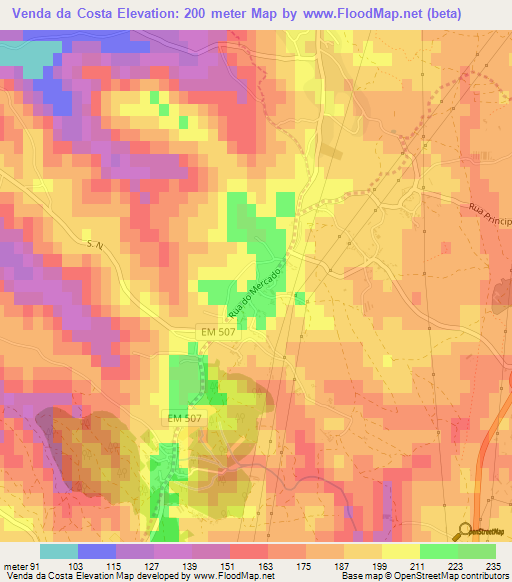 Venda da Costa,Portugal Elevation Map
