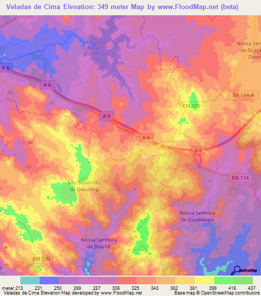 Veladas de Cima,Portugal Elevation Map