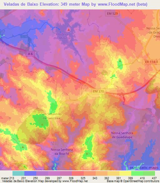 Veladas de Baixo,Portugal Elevation Map