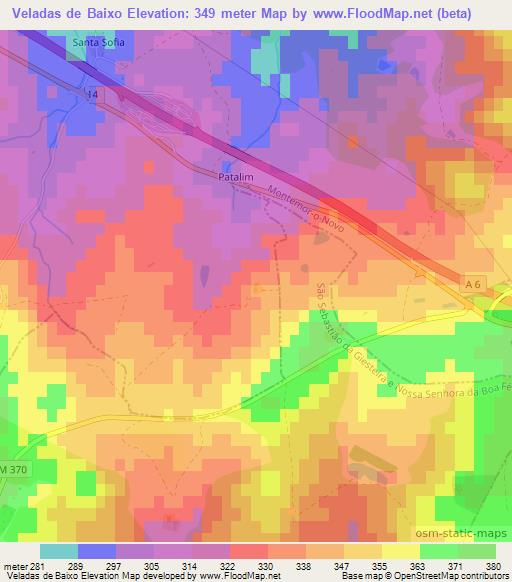 Veladas de Baixo,Portugal Elevation Map