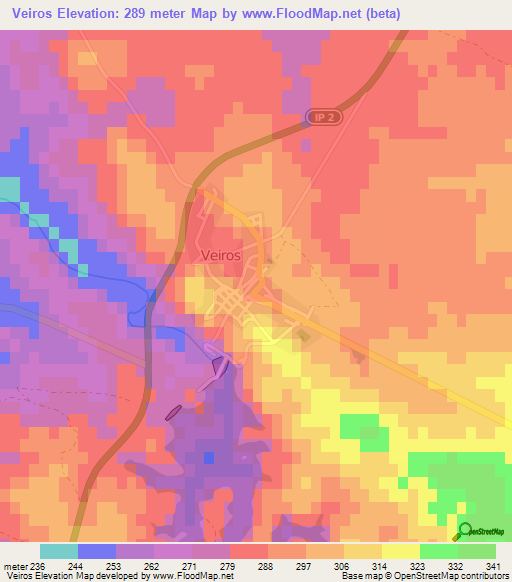 Veiros,Portugal Elevation Map