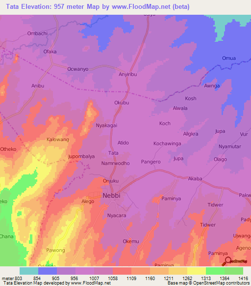 Tata,Uganda Elevation Map