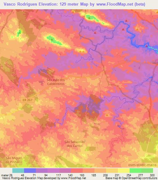 Vasco Rodrigues,Portugal Elevation Map