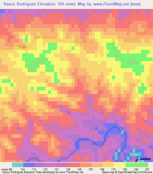 Vasco Rodrigues,Portugal Elevation Map