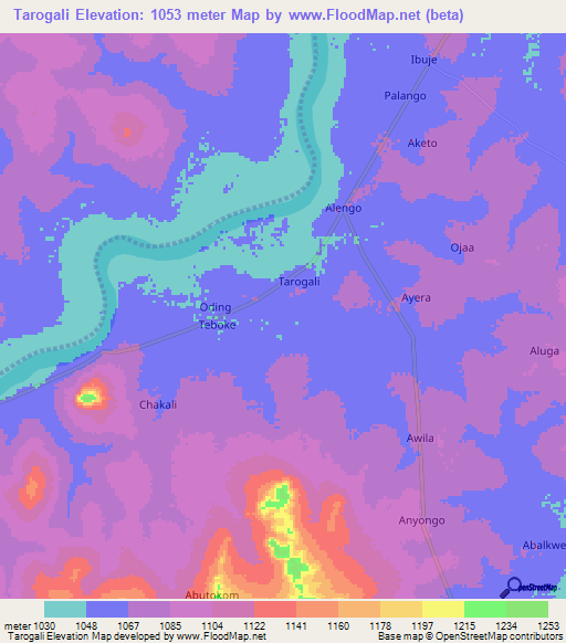 Tarogali,Uganda Elevation Map