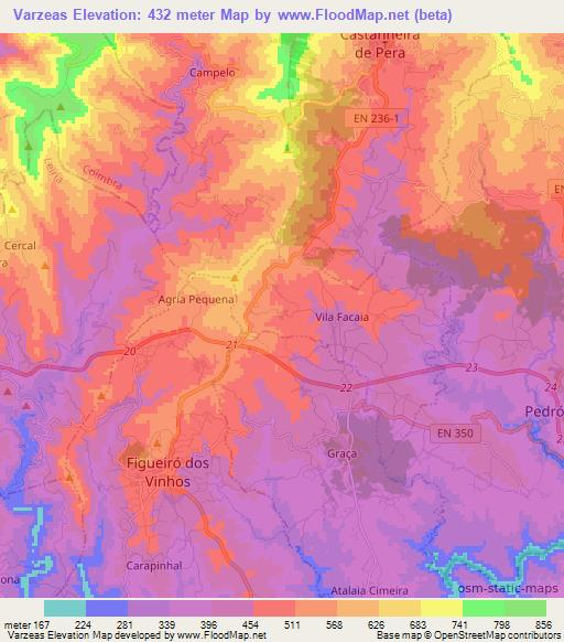 Varzeas,Portugal Elevation Map