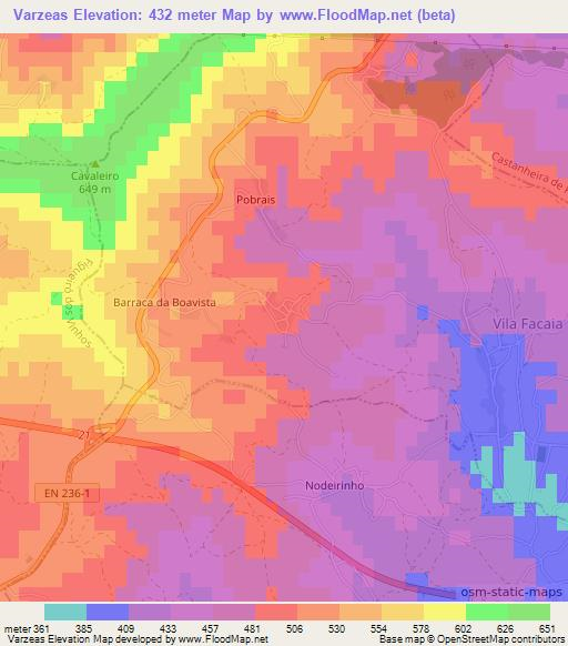 Varzeas,Portugal Elevation Map