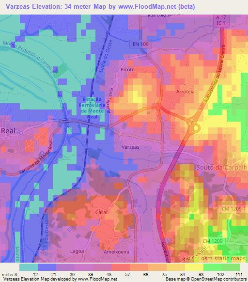 Varzeas,Portugal Elevation Map