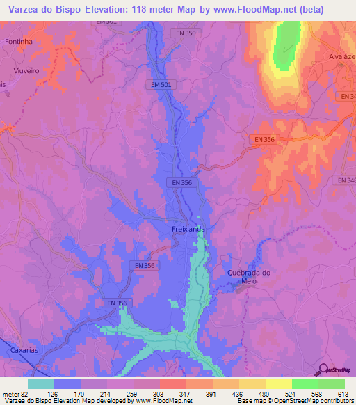Varzea do Bispo,Portugal Elevation Map