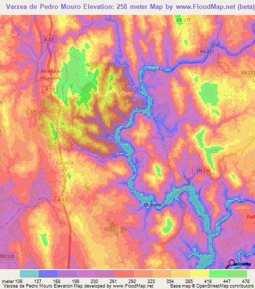 Varzea de Pedro Mouro,Portugal Elevation Map