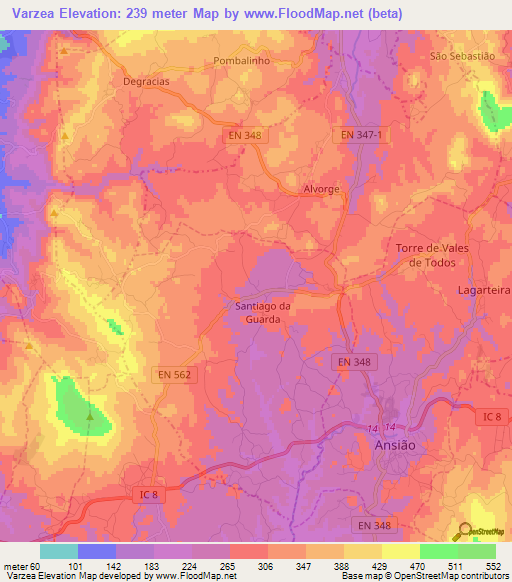 Varzea,Portugal Elevation Map