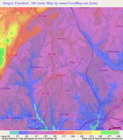 Vargos,Portugal Elevation Map