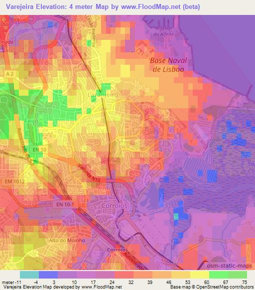 Varejeira,Portugal Elevation Map