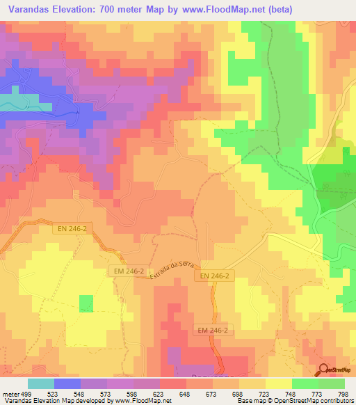 Varandas,Portugal Elevation Map