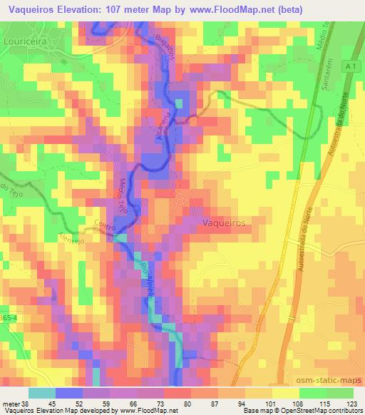 Vaqueiros,Portugal Elevation Map