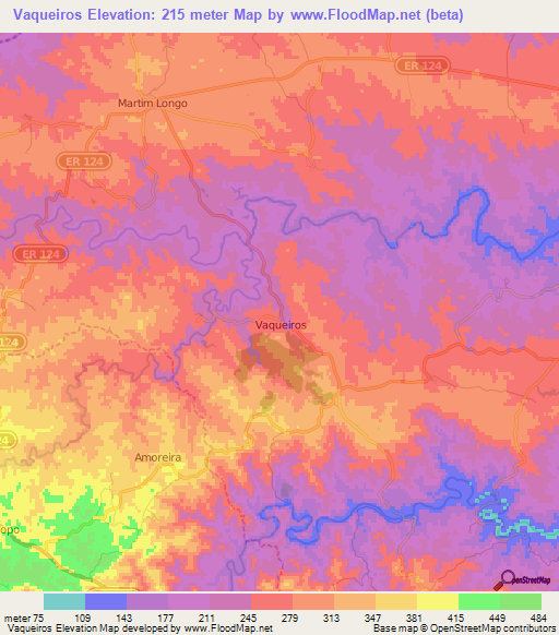 Vaqueiros,Portugal Elevation Map