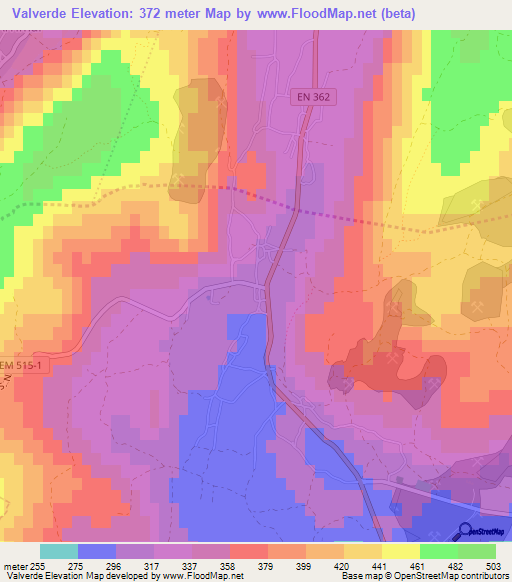 Valverde,Portugal Elevation Map