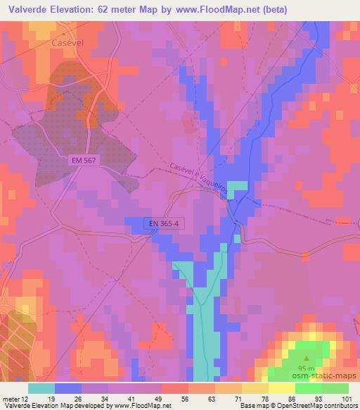 Valverde,Portugal Elevation Map