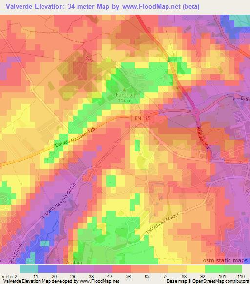 Valverde,Portugal Elevation Map