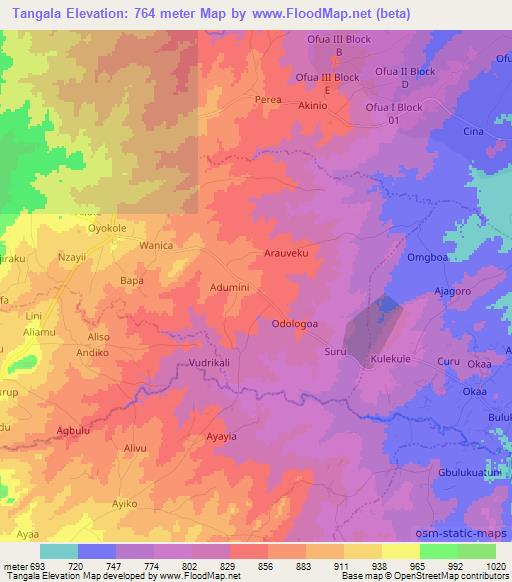 Tangala,Uganda Elevation Map