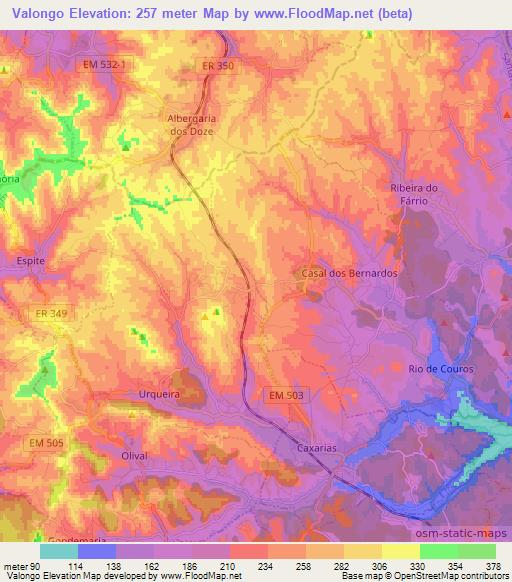 Valongo,Portugal Elevation Map