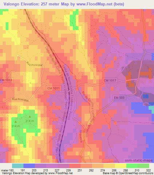 Valongo,Portugal Elevation Map